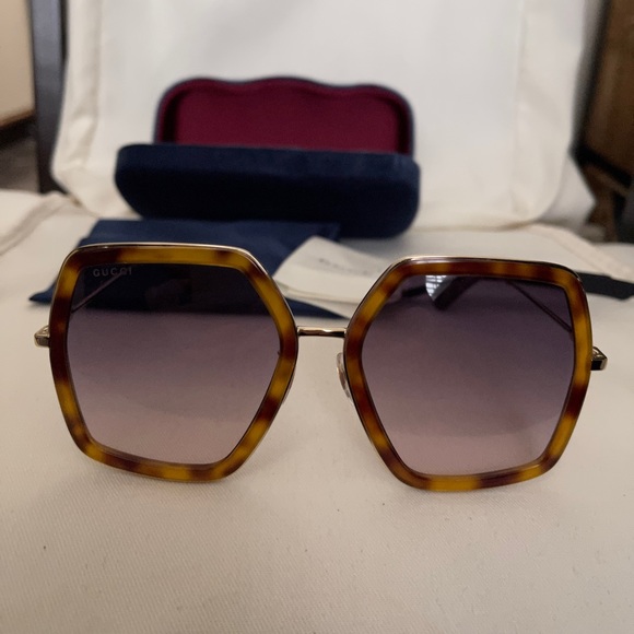 Gucci Accessories - Gucci Women's GG0106S GG/0106/S 003 Havana/Gold Square Sunglasses 56mm